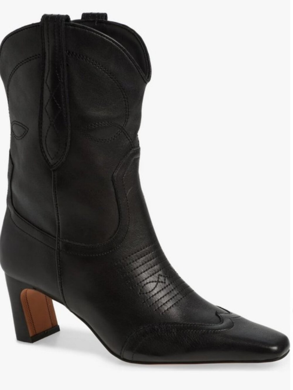 Steve Madden Josephine Black Leather Square Toe Heel Cowboy Boots Size 10 NEW